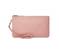 DORIS&JACKY Goatskin Leather Wristlet Clutch Wallet Cute Small Pouch Bag With Strap, Pink, Middle, Goatskin-pink