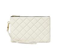 DORIS&JACKY Goatskin Leather Wristlet Clutch Wallet Cute Small Pouch Bag With Strap, Quilted-off White, Wristlet Clutch