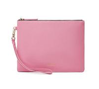DORIS&JACKY Lambskin Leather Wristlet Clutch Purse for Women Soft Designer Slim Cell Phone Pouch Bag with Detachable Strap, Goat-barbe Pink, 9x6.88x0.5 inches