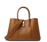 Doris&Jacky Leather Tote Bag For Women Designer Shoulder Purse With Wide Strap, Brown, M