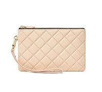 DORIS&JACKY Leather Wristlet Clutch Wallet Cute Small Pouch Bag With Strap, Quilted-pink