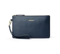 DORIS&JACKY Small Leather Wristlet Clutch Purse for Women Slim Designer Wallet and Cellphone Pouch Bag With Detachable Strap, Dark-blue