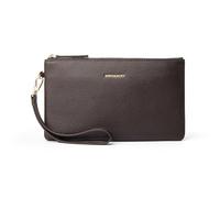 DORIS&JACKY Small Leather Wristlet Clutch Purse for Women Slim Designer Wallet and Cellphone Pouch Bag With Detachable Strap, Dark-brown