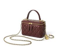 Doris&Jacky Small Quilted Box Crossbody Purse For Women Designer Leather Mini Top Handle Pouch Bag With Metal Chain Strap, 5-wine Red