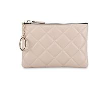 DORIS&JACKY Soft Lambskin Leather Coin Purse Small Quilted RFID Blocking Top Zipper Wallet with Key Chain