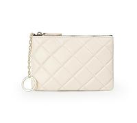 DORIS&JACKY Soft Lambskin Leather Coin Purse Small Quilted RFID Blocking Top Zipper Wallet With Key Chain, Cream, Style-1