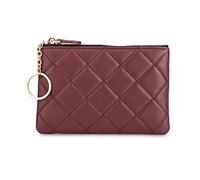 Doris&Jacky Soft Lambskin Leather Coin Purse Small Quilted RFID Blocking Top Zipper Wallet With Key Chain, Wine red, Fashion Accessory