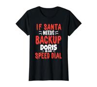 Doris Santa's Backup Personalized Doris Christmas Name Value Graphic T-Shirt, Women, Black, M
