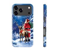 DorisMax Christmas Phone Case for iPhone 17 Pro - Wireless Charging Compatible - Dual-Layer Hard Shell + Silicone Cover - Protective Cover with Stylish Designs for Women - Starry Night Santa Claus