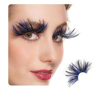 Dorisue Halloween eyelashes Double Lip Black with Blue Big Extra Long Feather eyelashes Long and Thick Exaggerated False Eyelashes Extension for Women Girls Cosplay Fancy Ball Halloween (Blue)