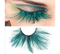 Dorisue Halloween Green Feather Lashes - Dramatic Extra Long Black False Eyelashes with Green Tips for Costume Party Dance | 1 Pair Premium Handmade
