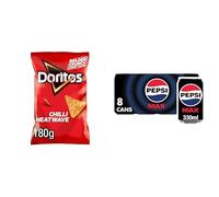 Doritos Chilli Heatwave Tortilla Chips Sharing Bag Crisps 180g + Pepsi Max Cans, 8 x 330ml