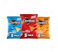 Doritos Tortilla Chips - Bold Crunch, Iconic Taste | Crispy Flavoured Corn Chips in Variety of Flavors - 5 Snack Bags per Pack | Party, Movie Night Crisps (Pack 3, 5xTangy-Cool-Chilli Mix)