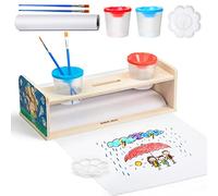 Dorjee - D3.404 - Wooden Paper roll Holder - with Paper roll of 30.5 cm x 4.5 m, Including 2 Brushes, 2 Cups, and 1 Color Palette for Children Aged 3 Years and Older.