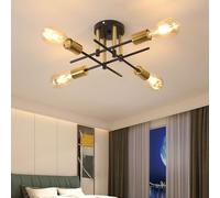 Dorlink Chandelier Light, 4 Lights Industrial Ceiling Light Black Gold, E27 Chandelier Lighting Vintage Semi Flush Mount for Living Room Bedroom Kitchen Dining Room Hallway Ø41CM (No Bulbs)