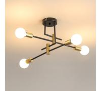 Dorlink Chandelier Light, 4 Lights Industrial Ceiling Light Black with Gold, E27 Chandelier Lighting Vintage Semi Flush Mount for Living Room Bedroom Kitchen Dining Room Hallway (No Bulbs)