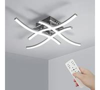 Dorlink LED Ceiling Lights, Modern Dimmable Light with Remote Control, Elegant Curved Design Chandelier 4 Built-in Boards, 28W 2350LM Silver Chrome Lighting for Living Room, Bedroom