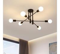 Dorlink Sputnik Ceiling Light, 6-Light Matte Black Flush Mount Ceiling Light, Industrial E27 Sputnik Chandelier, Mid-Century Light Fixture for Bedroom, Dining Room, Living Room, Kitchen