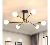 Dorlink Sputnik Ceiling Light, 6 Lights E27 Vintage Black and Gold Flush Mount, Semi-Flush Fitting Modern Sputnik Chandelier Light for Living Room Kitchen Bedroom Dining Room Office