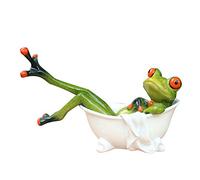 Dorlotou Cute Funny Green Frog Figurines Lying in The Bathtub Frog Sculpture Statue for Home Desk Bathroom Decoration