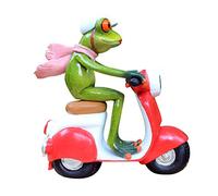 Dorlotou Frog Cute Funny Smart Green Frog Figurines Frog Sculpture Statue for Home Desk Bathroom Decoration (Red Motorcycle)