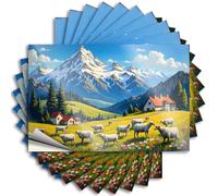 Dorm Room Stuff Sticker Durable Laptop | Pastoral Scene with Sheep, Mountain Range, and Flower-Filled Fiel Big Self Adhesive Sticker for Outdoor DIY(6X9CM)