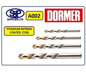 DORMER A002 TiN TITANIUM COATED HSS DRILL BITS FOR STEEL / METAL 6.0MM TO 16MM