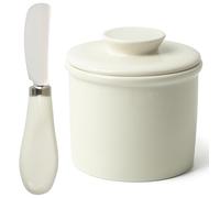 Dormercy Butter Crock for Counter, French Butter Dish with Knife, Ceramic Butter Keeper for Spreadable Butter, White
