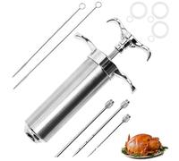 DORMERCY Meat Injector Syringe Kit, Flavor Injector with 3 Marinade Needles, Stainless Steel Kitchen Food Injection Syringe for Turkey Cooking