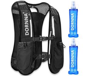 DORNNA Ultra Terra V2 - Trail Running Hydration Vest + 2 Soft Flask 500ml Gift, Running Backpack Men and Women, Back Pocket for Bladders up to 1.5L (Black + 2 Soft Flask 500ml)