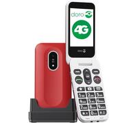 Doro - Leva L20 - Senior Mobile Phone - Unlocked 4G Flip Phone - Large Screen - Powerful HD Sound - Camera - Assist Button with GPS - Charger Stand Included - Red/White
