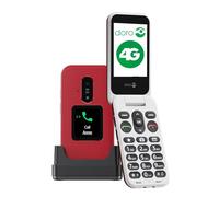 DORO Phone - Doro Leva E30 - 4G Flip Phone For Elderly - Large 2.8" Screen, External Display, High Contrast Keys, Loud & Clear Sound, Camera - Doro Secure Button - Charging Cradle Included - Red/White