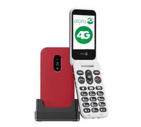 DORO Phone - Doro Leva E22 - 4G Flip Phone For Elderly - Large 2.8" Screen, High Contrast Keys, Loud & Clear Sound, HD Voice, Camera, Doro Secure Button - Charging Cradle - Red/White