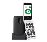 doro Phone - Leva E22 - 4G Flip Phone For Elderly - Large 2.8" Screen, High Contrast Keys, Loud & Clear Sound, HD Voice, Camera, Secure Button - Charging Cradle - Black/White