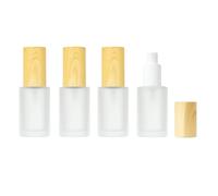 Doromy 4Pcs 30ml/1Oz Frosted Glass Spray Bottle with Wood Grain Caps Refillable Atomizer Travel Size Cosmetic Spray Bottle for Perfume Facial Mist, Essential Oils