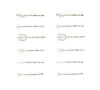 Doromy Hair Accessories - 12Pcs Bridal Golden Metal Hair Clips, Clear Rhinestone & Elegant Artificial Pearl Bobby Pins for Women and Girls Gifts