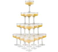DORONAN 20 Pack Plastic Champagne Tower, 7oz Champagne Coupe Unbreakable Plastic Cocktail Glasses Acrylic Martini Glasses for Wedding Birthday Party Bar, Clear
