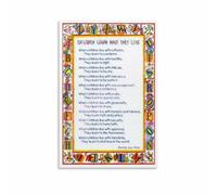 Dorothy Law Nolte Poem - Children Learn What They Live Canvas Print, Vintage Style Wall Decor for Child's Room(Framed,08x12inch(20x30cm))