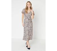 Dorothy Perkins Abstract Flutter Sleeve Wrap Jersey Midi Dress, 16, Pink