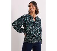 Dorothy Perkins Abstract Shirred Hem Tie Front Long Sleeve Top In Black black