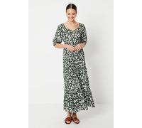 Dorothy Perkins Abstract Tiered Puff Sleeve Midi Dress In Khaki khaki 8