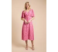 Dorothy Perkins Animal Button Front Angel Sleeve Tie Back Midi Dress, 12, Animal