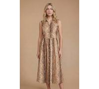 Dorothy Perkins Animal Button Through Collared Printed Midi Dress, 14, Animal