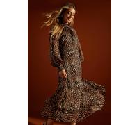 Womens Animal Chiffon Burnout Stripe Midi Dress Animal 8