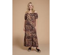 Dorothy Perkins Animal Cold Shoulder Bardot Puff Sleeve Tiered Maxi Dress, 10, Animal