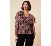 Dorothy Perkins Animal Shirred Waist Button Front Chiffon Long Sleeve Blouse animal 14