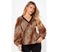 Dorothy Perkins Animal Sleeve Lace Trim Button Front Tea Blouse animal 12