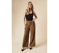 Dorothy Perkins Women's Belt Detail Side Stripe Wide Leg Trouser in Khaki | Size: 14 Dorothy Perkins Khaki 14