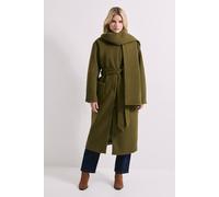 Dorothy Perkins Women's Belted Round Neck Scarf Coat in Olive | Size: 16 Dorothy Perkins Olive 16