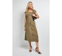 Dorothy Perkins Women's Bengaline Button Down Midi Dress in Khaki | Size: 16 Dorothy Perkins Khaki 16